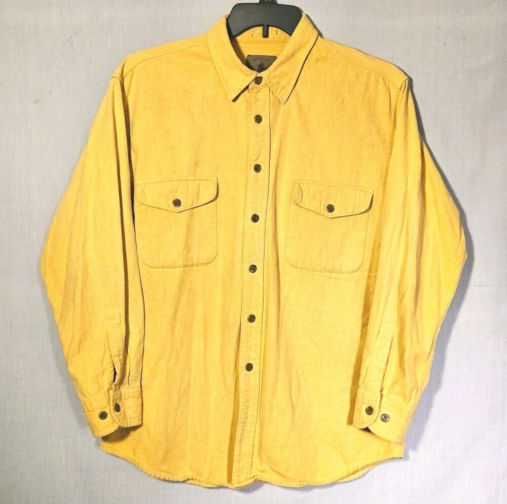 St Johns Bay Shirt Chamois Cloth Flannel Heavyweight Mens M Yellow LS Button Up